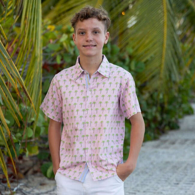 Pink Palms Shirt Short Sleeves