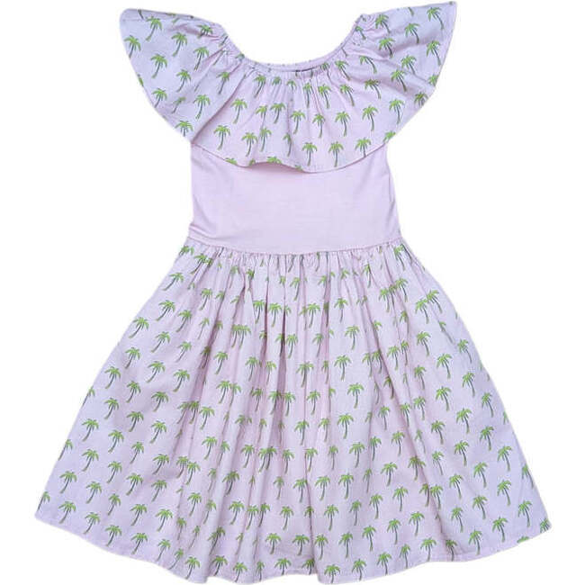 Pink Palms Mixed Fabric Ruffle Dress