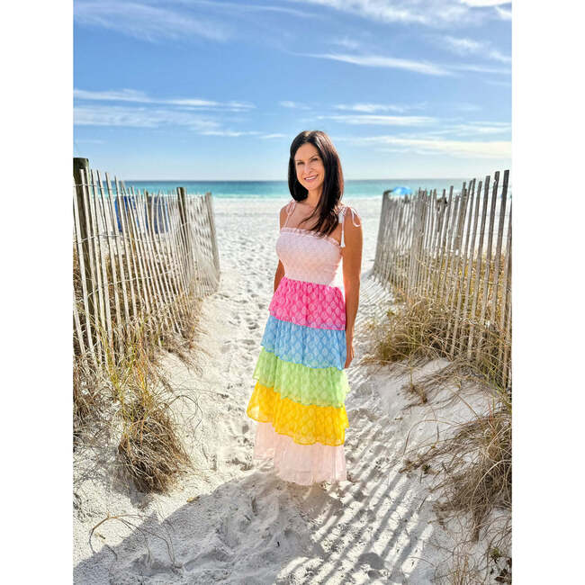 Women's Smock Bodice Tiered Dress in Block Print