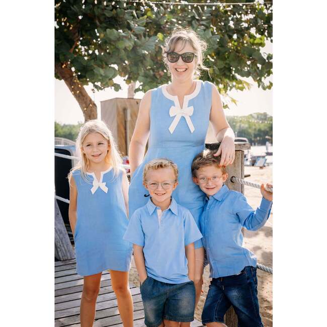 Women's Shift Dress in Blue Linen - Dresses - 4