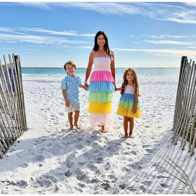 Women's Smock Bodice Tiered Dress in Block Print - Dresses - 5