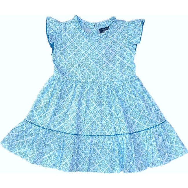 Geometric Blue Ruffle Dress - Dresses - 1