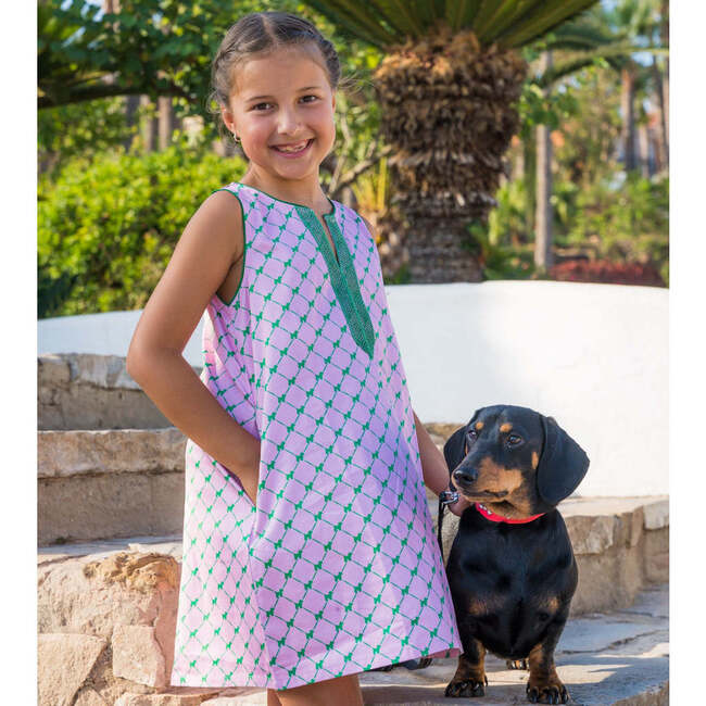 Puppies Print Sleeveless Shift Dress, Pink