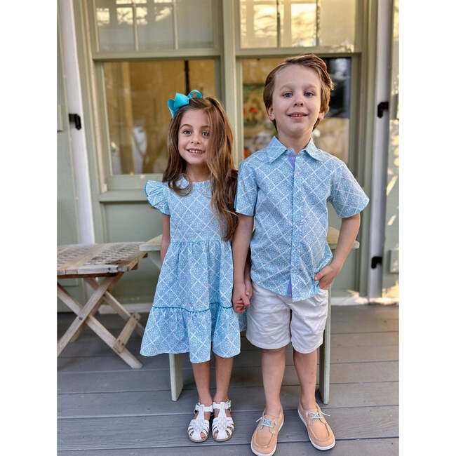 Geometric Blue Ruffle Dress - Dresses - 4