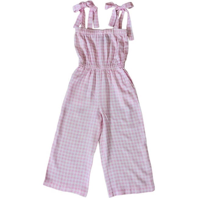 Gingham Sleeveless Jumpsuit, Pink