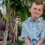 Koi Pond Short Sleeve Collared Shirt, Light Blue