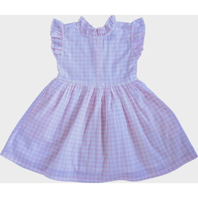 Gingham Checked Sleeveless Ruffle Dress, Pink