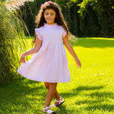 Gingham Checked Sleeveless Ruffle Dress, Pink