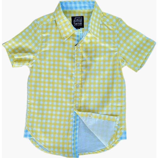 Gingham Checked Short Sleeve Collared Shirt, Yellow