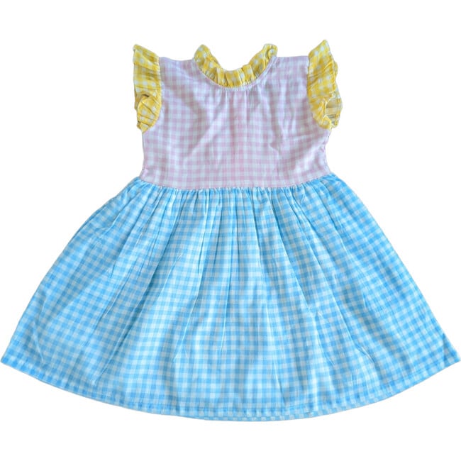 Gingham Checked Sleeveless Ruffle Dress, Multicolors