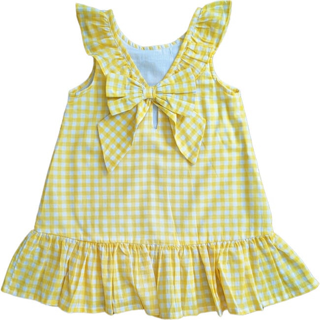 Gingham Back Bow Sleeveless Dress, Yellow
