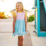 Gingham Checked Sleeveless Ruffle Dress, Multicolors