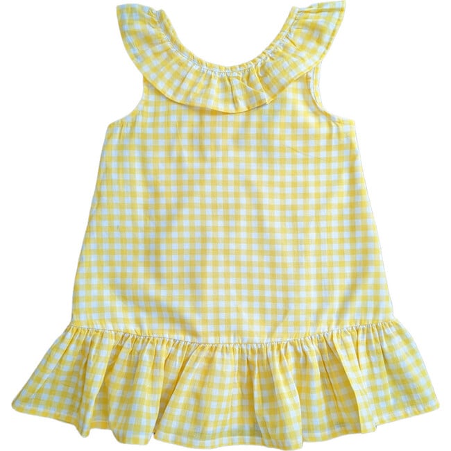 Gingham Back Bow Sleeveless Dress, Yellow