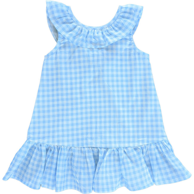 Gingham Back Bow Sleeveless Dress, Blue