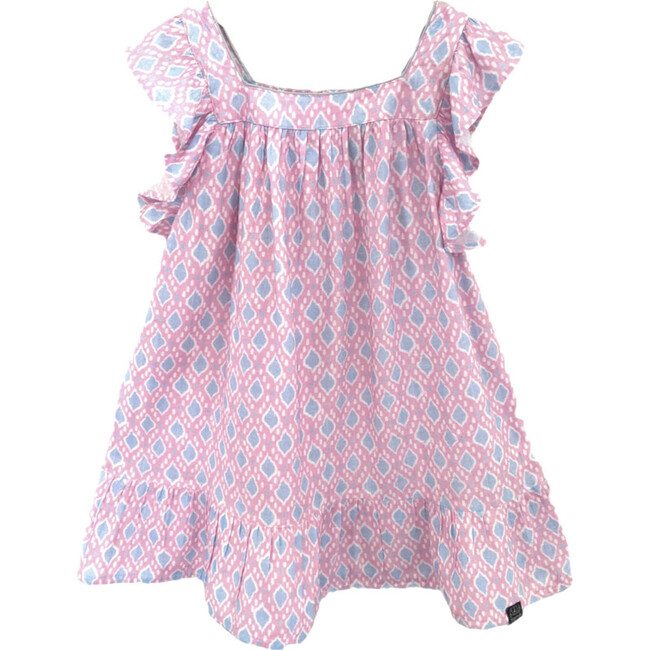 Flutter Sleeve Dress, Ikat in Pink