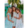 Damask Short Sleeve Tier Dress, Blue - Dresses - 4 - thumbnail