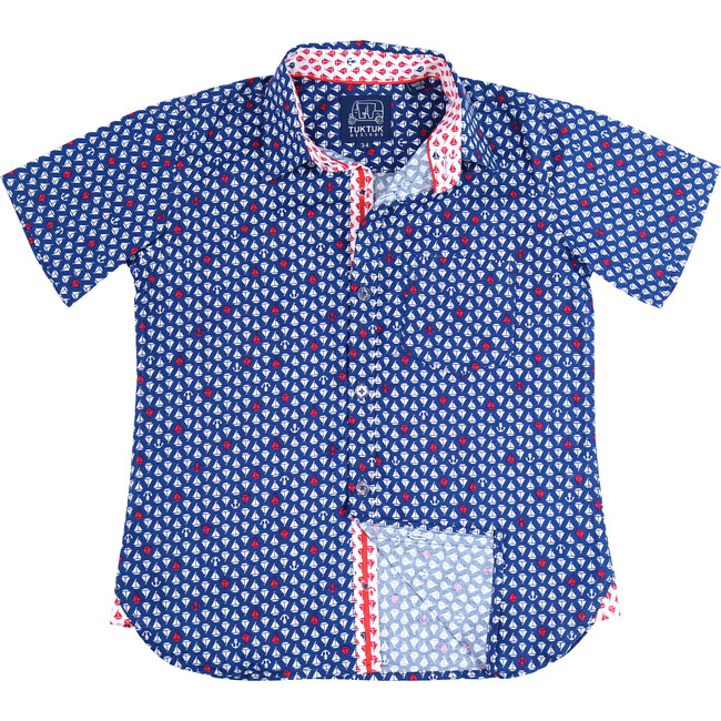 Short Sleeve Siam Sailboats, Ruby Blue