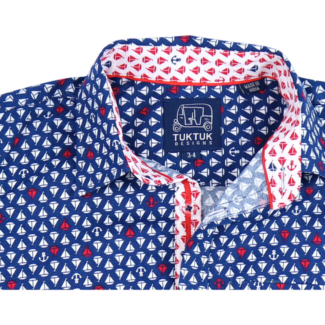 Short Sleeve Siam Sailboats, Ruby Blue