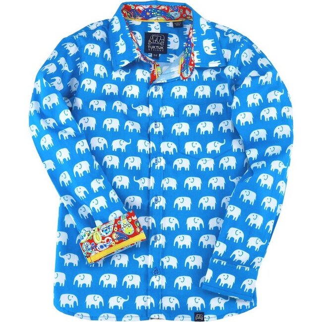 Erawan Elephants Long Sleeve Shirt, Turquoise