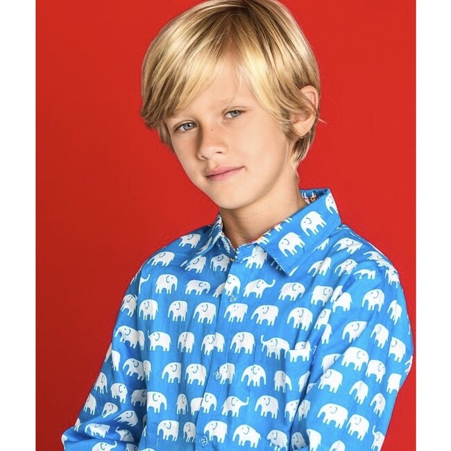 Erawan Elephants Long Sleeve Shirt, Turquoise