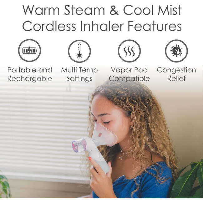 Cordless Steam Inhaler – Warm Steam & Cool Mist Functions, with Vapor Pad Tray