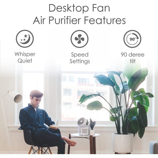 Crane 2-in-1 Air Purifier and Desk Fan, Fan and Air Purifier Combo, Ideal Office Desk Fan, Night Stand Fan, or Mini Fan For Dorm, Small Bedroom Fan, Small HEPA Air Purifier, Small Fan For Desk - Personal Care - 3