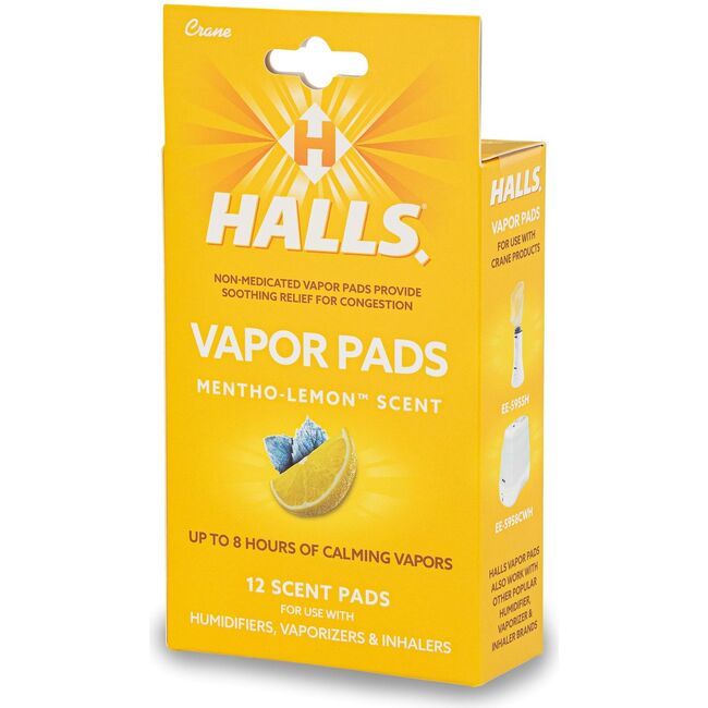 HALLS® Mentho-Lemon Scented Vapor Pads, 12-Count Pack, Long-Lasting Soothing Vapor