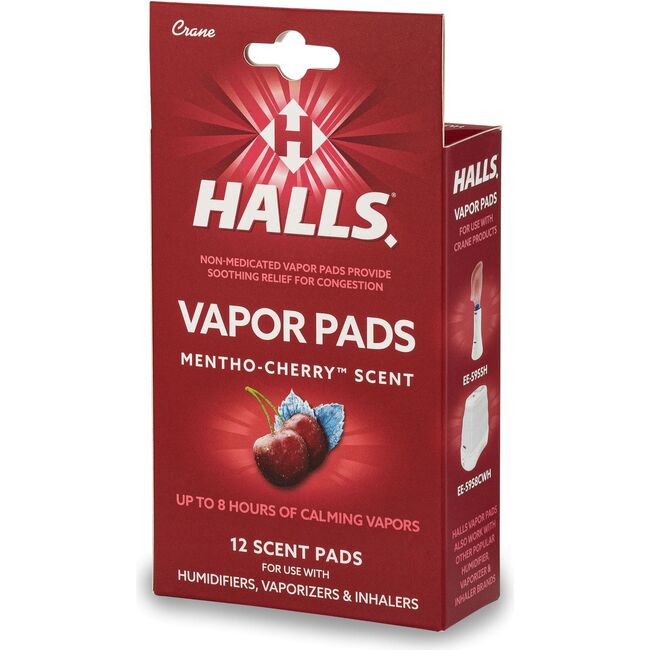 HALLS® Mentho-Cherry Scented Vapor Pads, 12-Count Pack, Long-Lasting Soothing Vapor