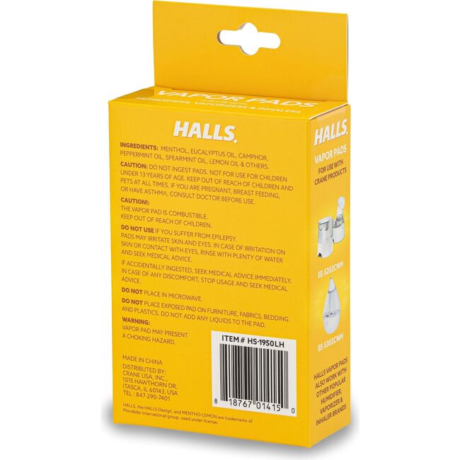 HALLS® Mentho-Lemon Scented Vapor Pads, 12-Count Pack, Long-Lasting Soothing Vapor