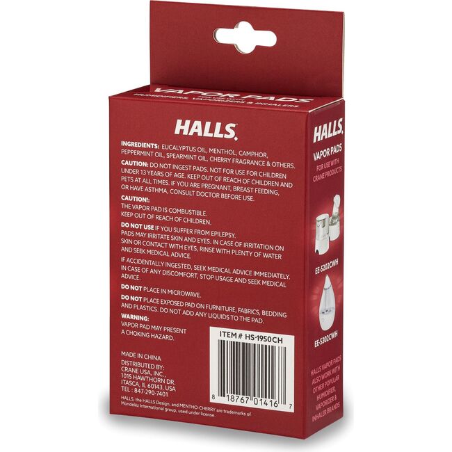 HALLS® Mentho-Cherry Scented Vapor Pads, 12-Count Pack, Long-Lasting Soothing Vapor
