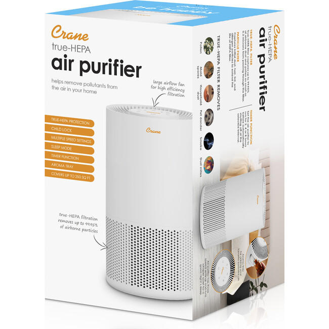 Crane True HEPA Air Purifiers for Home, Up To 300 Sq Ft, with Sleep Timer, Child Lock, Aroma Tray - Personal Care - 3