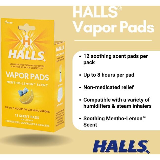 HALLS® Mentho-Lemon Scented Vapor Pads, 12-Count Pack, Long-Lasting Soothing Vapor - Personal Care - 3