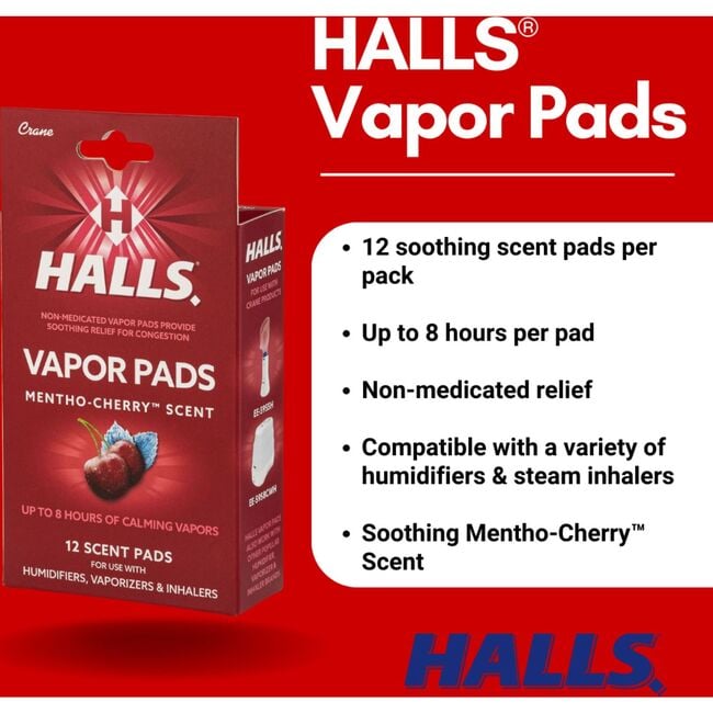 HALLS® Mentho-Cherry Scented Vapor Pads, 12-Count Pack, Long-Lasting Soothing Vapor - Personal Care - 4