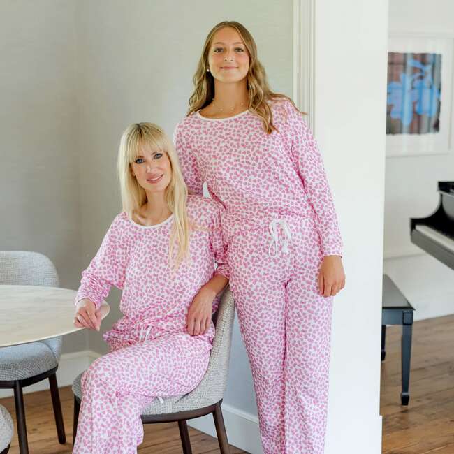 Audrey Women's Longsleeve Top Pant Set, Confetti Hearts Pink - Pajamas - 3