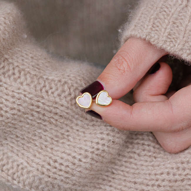 Petite Heart Stud - MOP - Earrings - 3