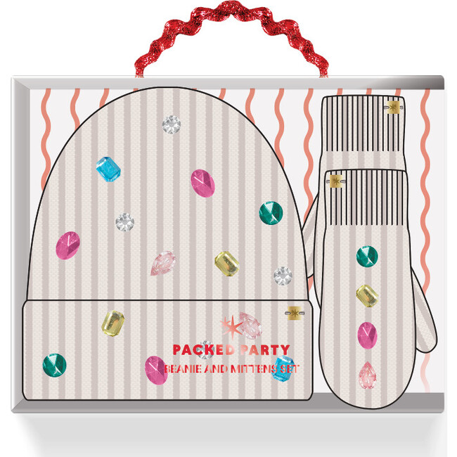 Snow Cute Sparkle Beanie and Mittens  Set