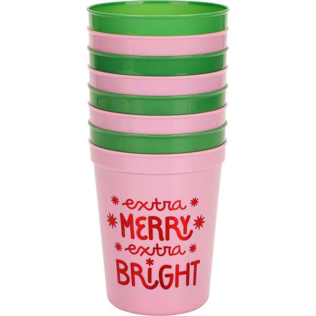 Extra Merry & Bright Reusable Holiday Party Cups (set of 8)