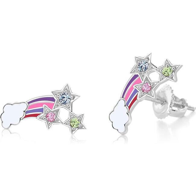 Rainbow Star Multi-color Crystal White Gold Palladium Plating Girl's Screwback Earring