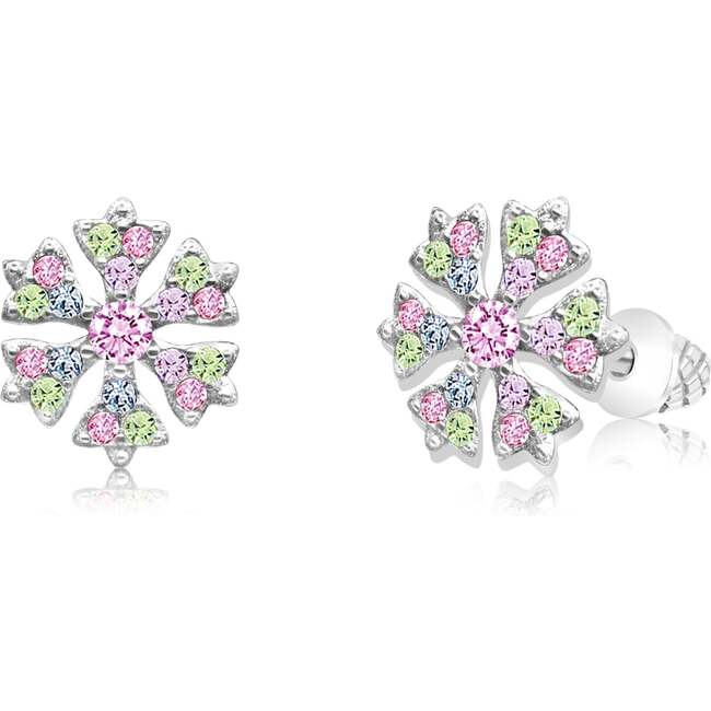 Snowflakes Multi-color Crystal White Gold Palladium Plating Girl's Screwback Stud Earrings