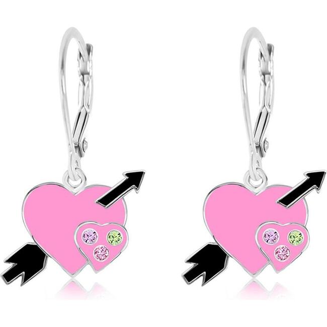 Pink Hearts Arrow Crystal White Gold Palladium Girl's Leverback Earring
