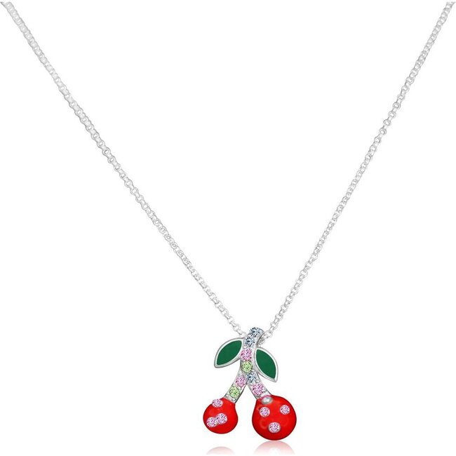Red Cherries Multicolor Crystal Palladium Plating Girls Pendant Necklace Multi Color
