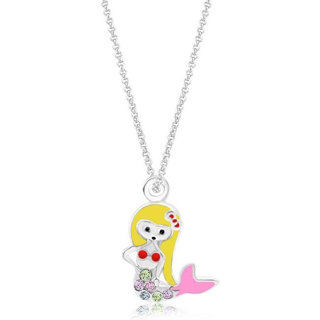 Mermaid Multicolored Crystal White Gold Palladium Girl's Pendant Necklace Multicolor