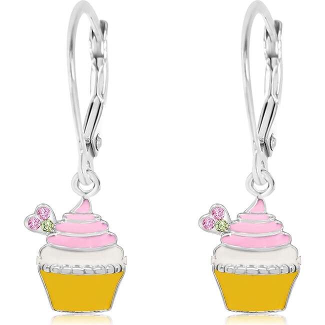 Pink Cupcake Multi-color Crystal White Gold Palladium Plating Girl's Leverback Earring