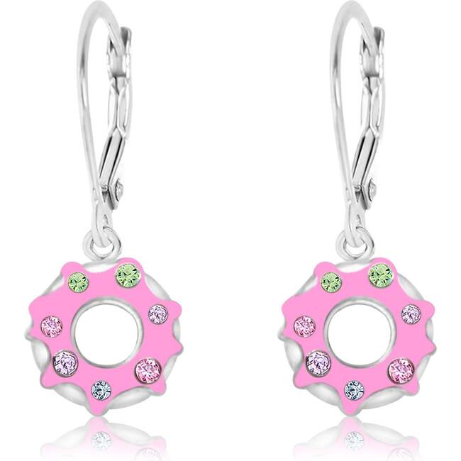 Pink Doughnut Multi-color Crystal White Gold Palladium Plating Girl's Leverback Earring
