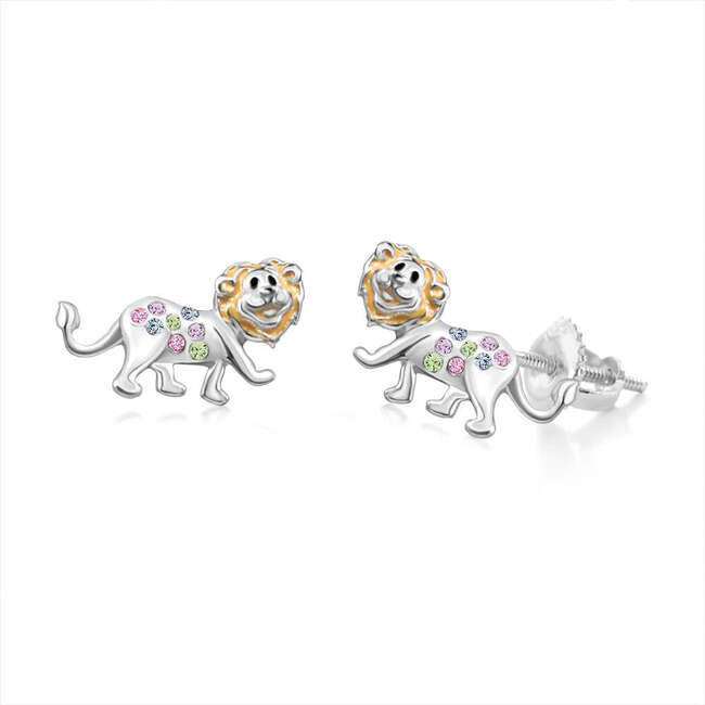 Lion Multi-color Crystal White Gold Palladium Plating Girl's Screwback Stud Earrings