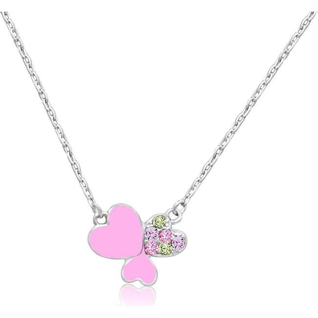Pink Hearts Multi-color Crystal White Gold Palladium Plating Girl's Pendant Necklace