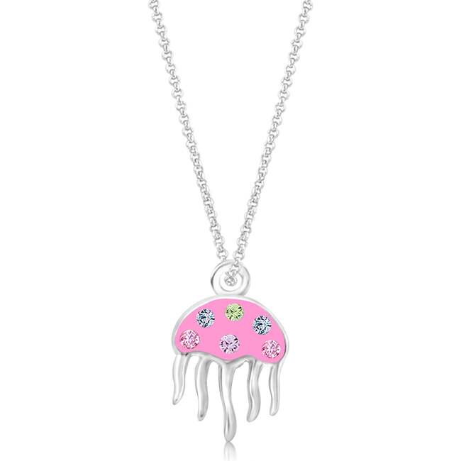 Pink Jelly Fish Multi-color Crystal White Gold Palladium Plating Girl's Pendant Necklace