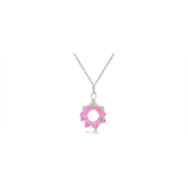 Pink Doughnut Multi-color Crystal White Gold Palladium Plating Girl's Necklace Pendant