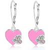 Hearts Multi-colored Crystal Enamel White Gold Palladium Plating Girl's Leverback Earrings Pink - Earrings - 1 - thumbnail