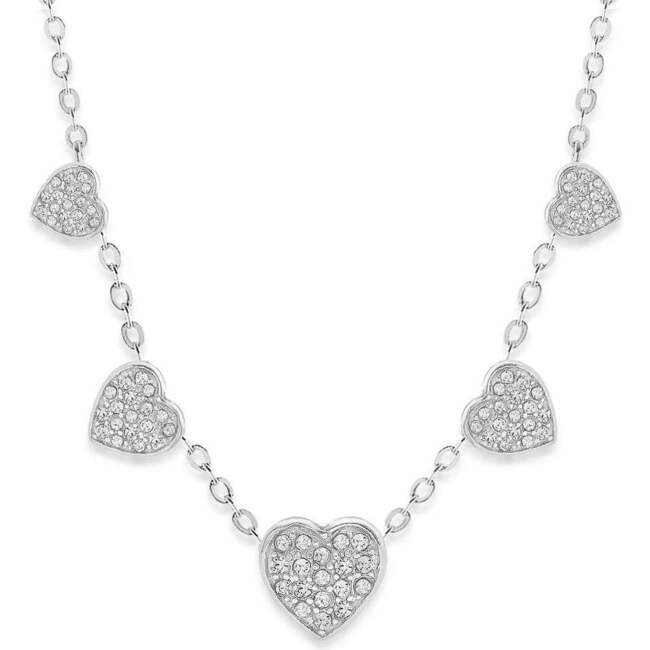 Hearts Crystal Charm White Gold Palladium Plating Girl's Necklace White